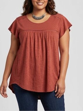 😍SHOW SPECIAL GEORGE Rust Cap Sleeve Trimmed Blouse XL